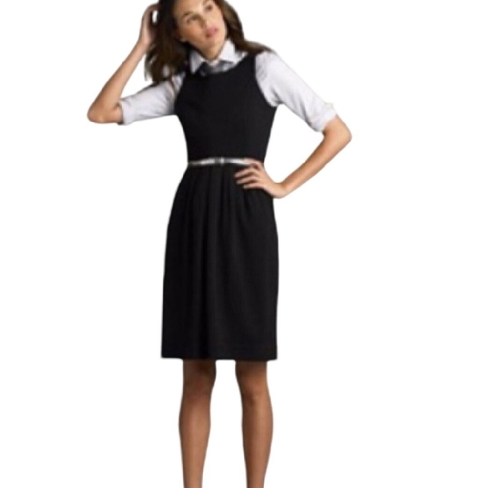 J. Crew Black Wool Pleated Sleeveless Shift Dress Size 2